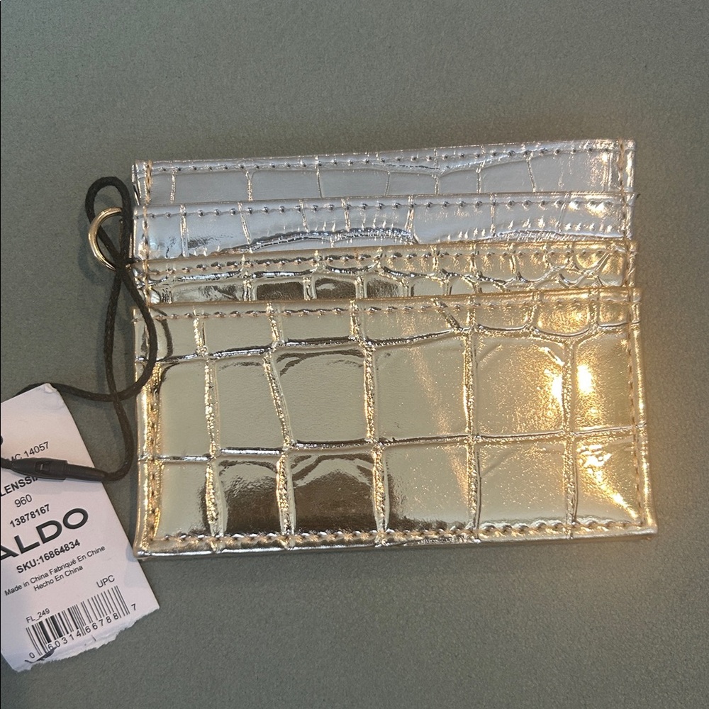 Aldo Metallic Silver Croc Card Holder